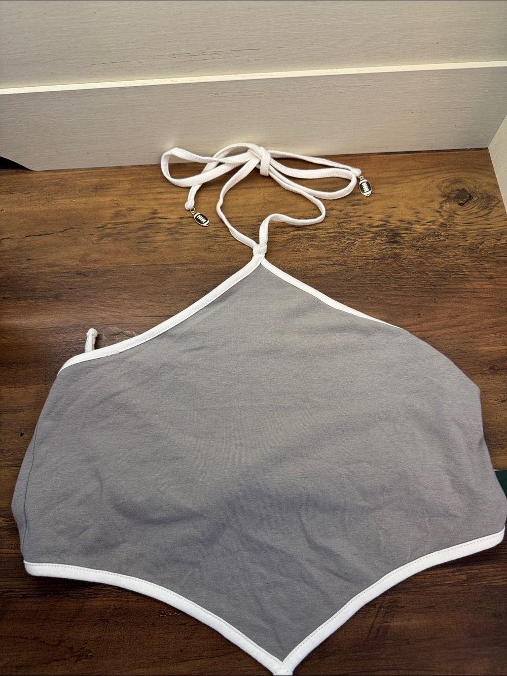 NWT Wild Fable Gray White Football Charm Halter Crop Top XS Game Day